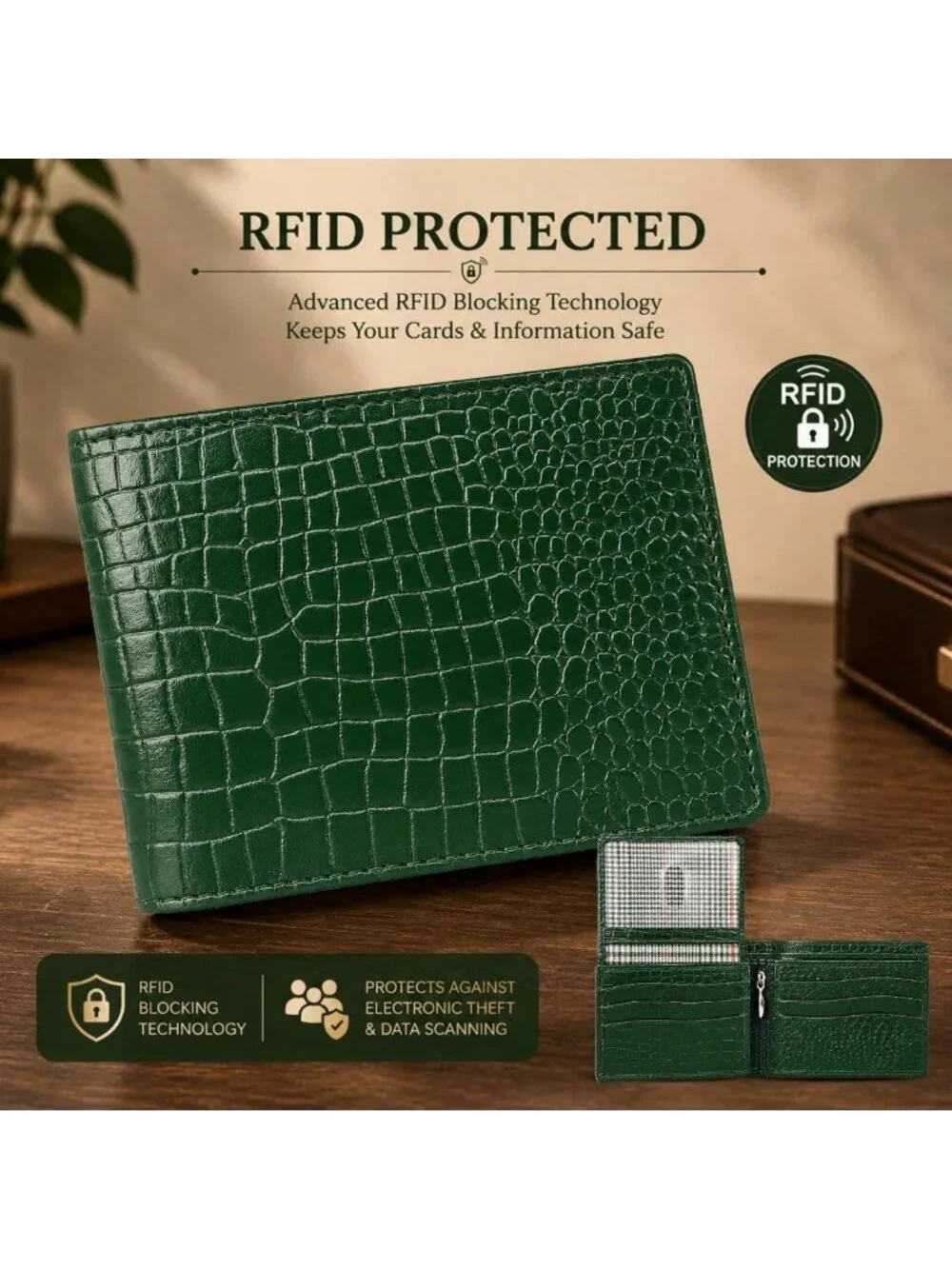 Genuine Leather RFID Blocking Bifold Wallet for Men - 9 Card Slots, Coin Pocket